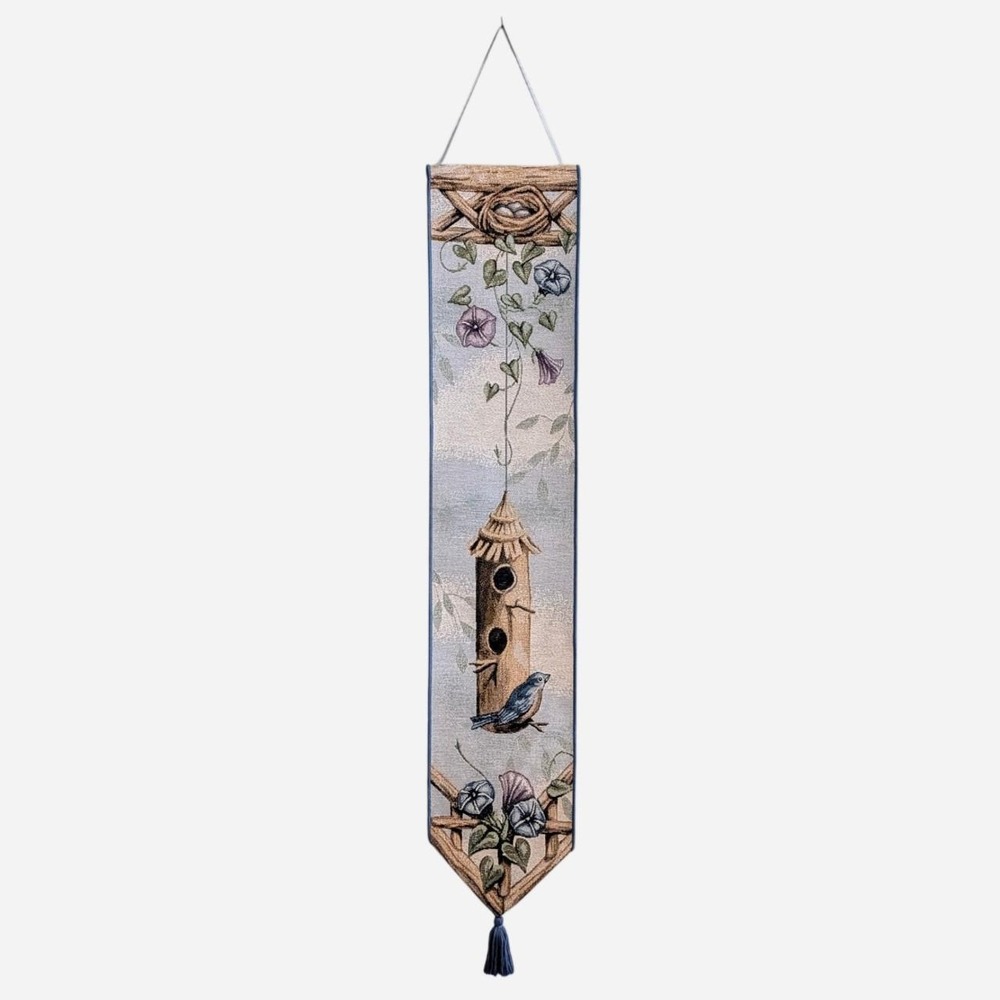 Nesting Place Bell Pull Tapestry Wall Hanging Birdhouse Floral